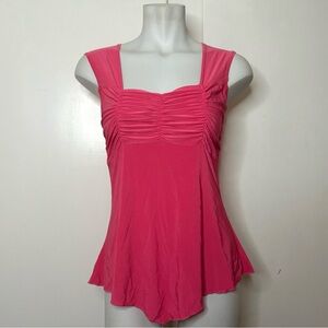 Vintage Y2K Pink Ruched Bust Square Neck Asymmetrical Hem Stretchy Blouse